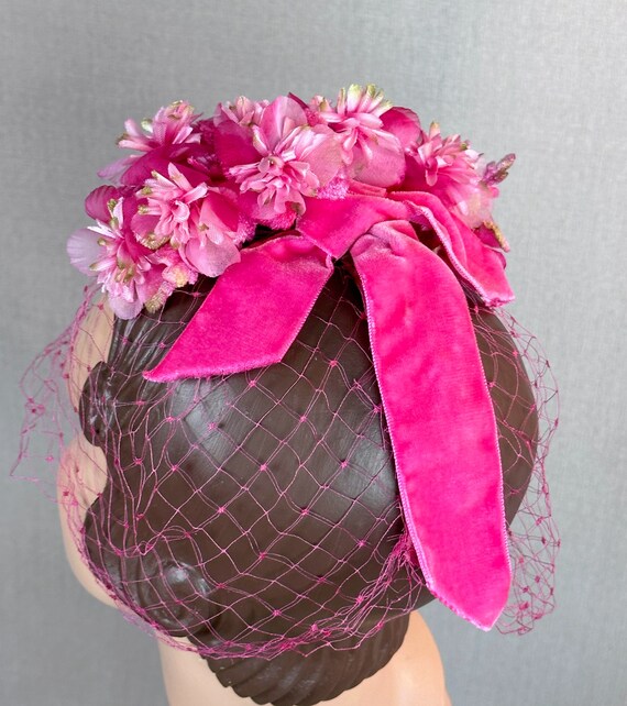 60s Pink Floral Fascinator or Whimsey Hat - image 6