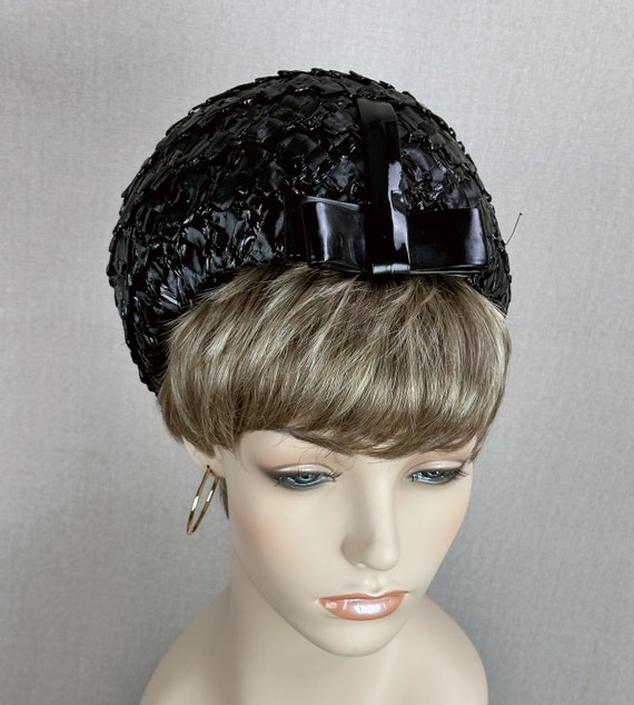 Vintage 60s Black Cello Straw Pillbox Hat by G Ho… - image 8
