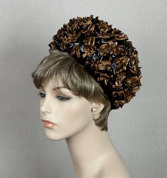 60s Bronze Raffia Straw Deep Crown Pillbox Hat by… - image 3