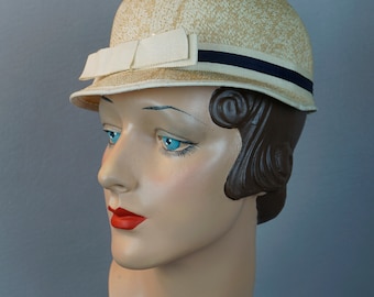 Vintage 60s Beige Straw MOD Hat, Cap, Patty Duke Teen Toppers for United Artists TV Inc