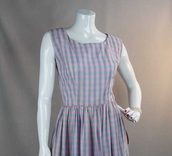 50s Pink and Blue Plaid Cotton Full Skirt Sundres… - image 9