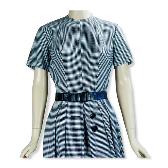 60s Black and White Houndstooth Dress, Sz 12 - image 6