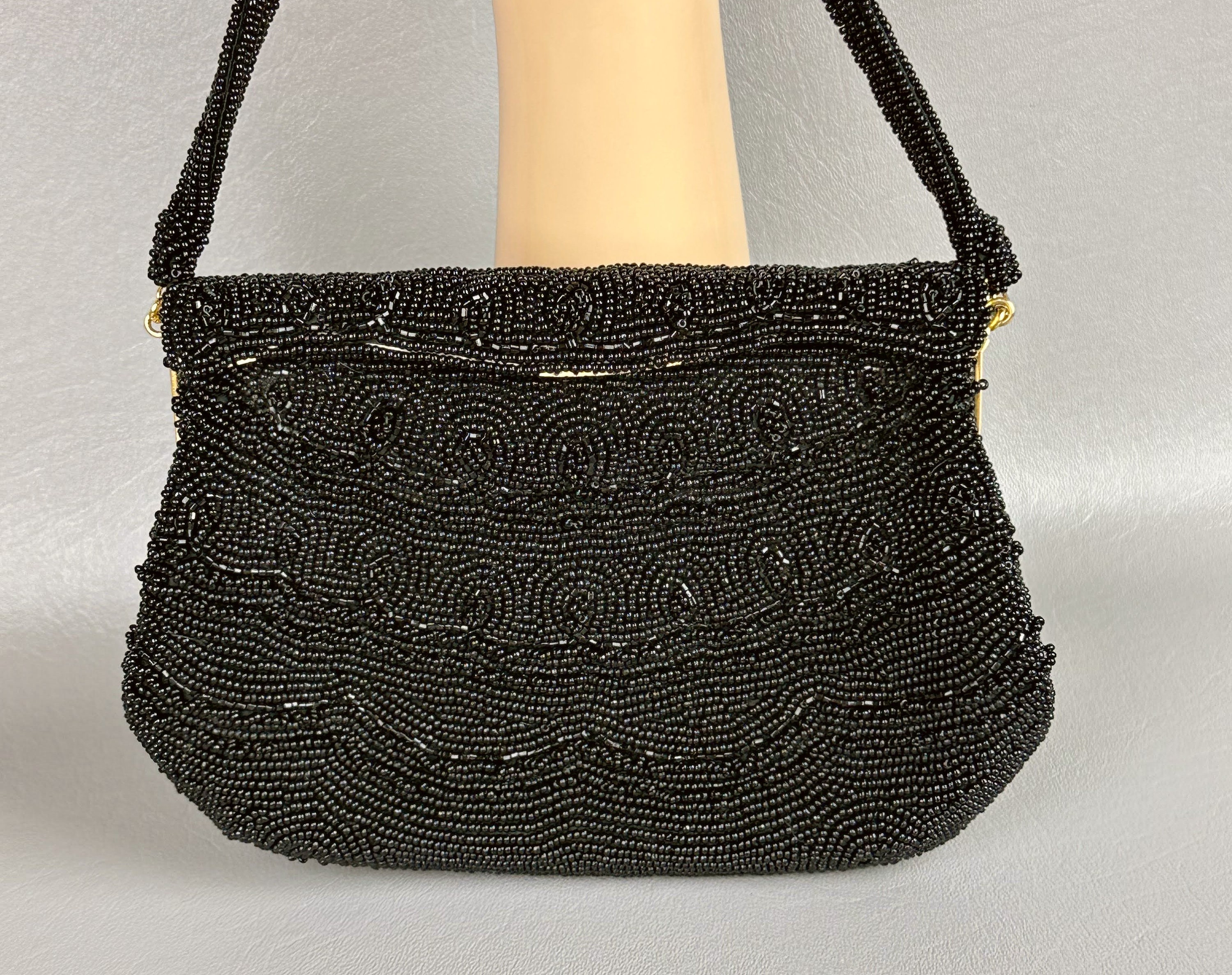 Vtg Walborg Black Beaded Evening Bag Handbag Etsy