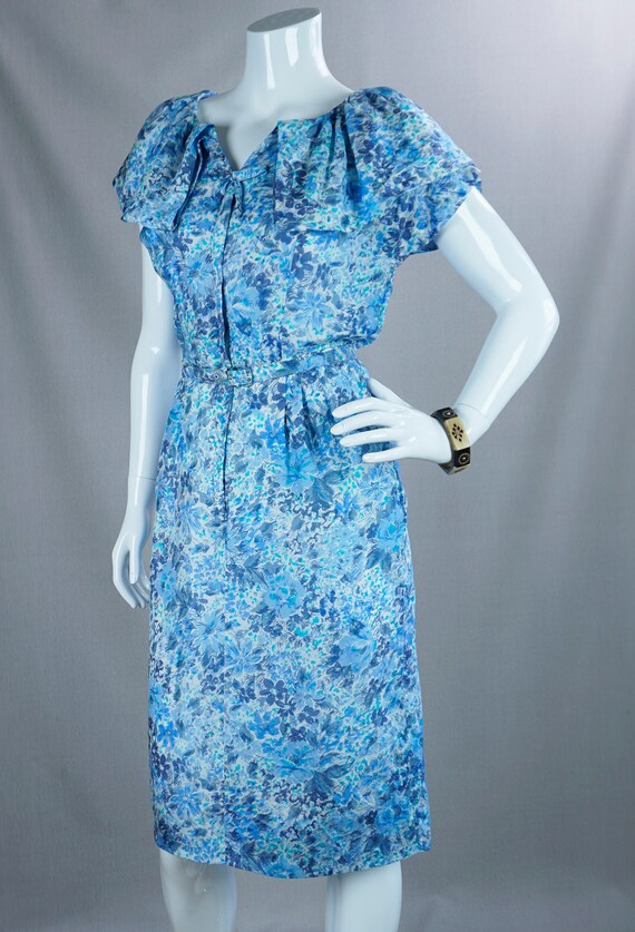 50s Blue Floral Zip Front Dress by Roseweb, B38 W… - image 6