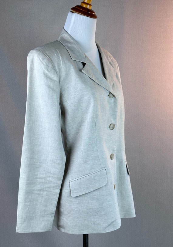 90s Beige Linen Jacket Blazer by B Moss, USA, Sz … - image 7
