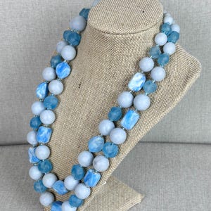 Vintage Blue Bead Necklace and Clip On Earrings: 1950s Demi Parure
