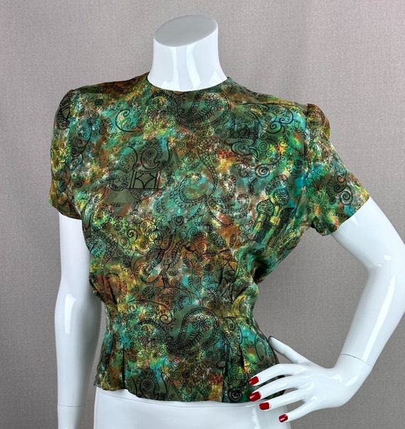 Vintage 40s 50s Dorothy Korby Novelty Print Silk B