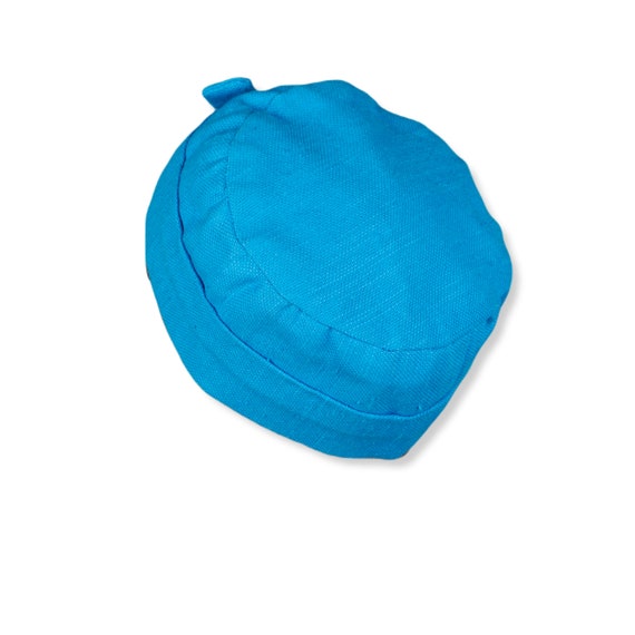 Vtg Blue Linen Handmade Cap Hat with Matching Hat… - image 7