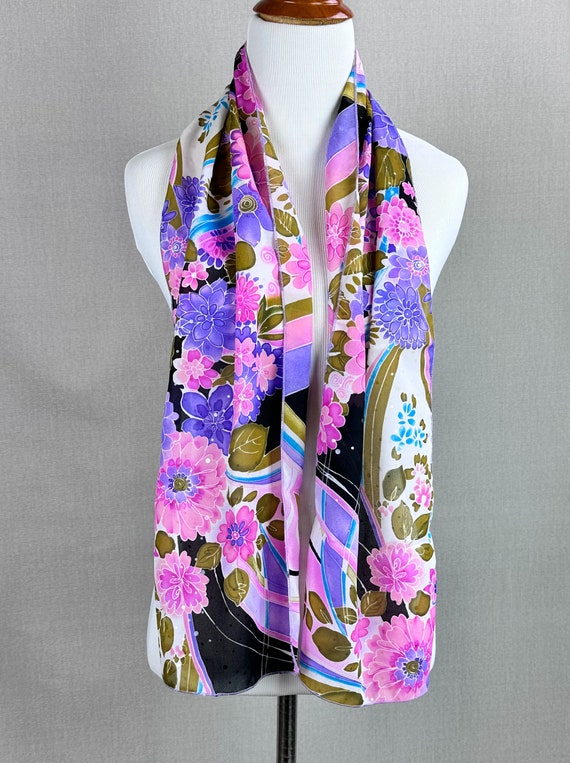 Vintage Pink and Lilac Floral Glitter Neck Scarf … - image 3