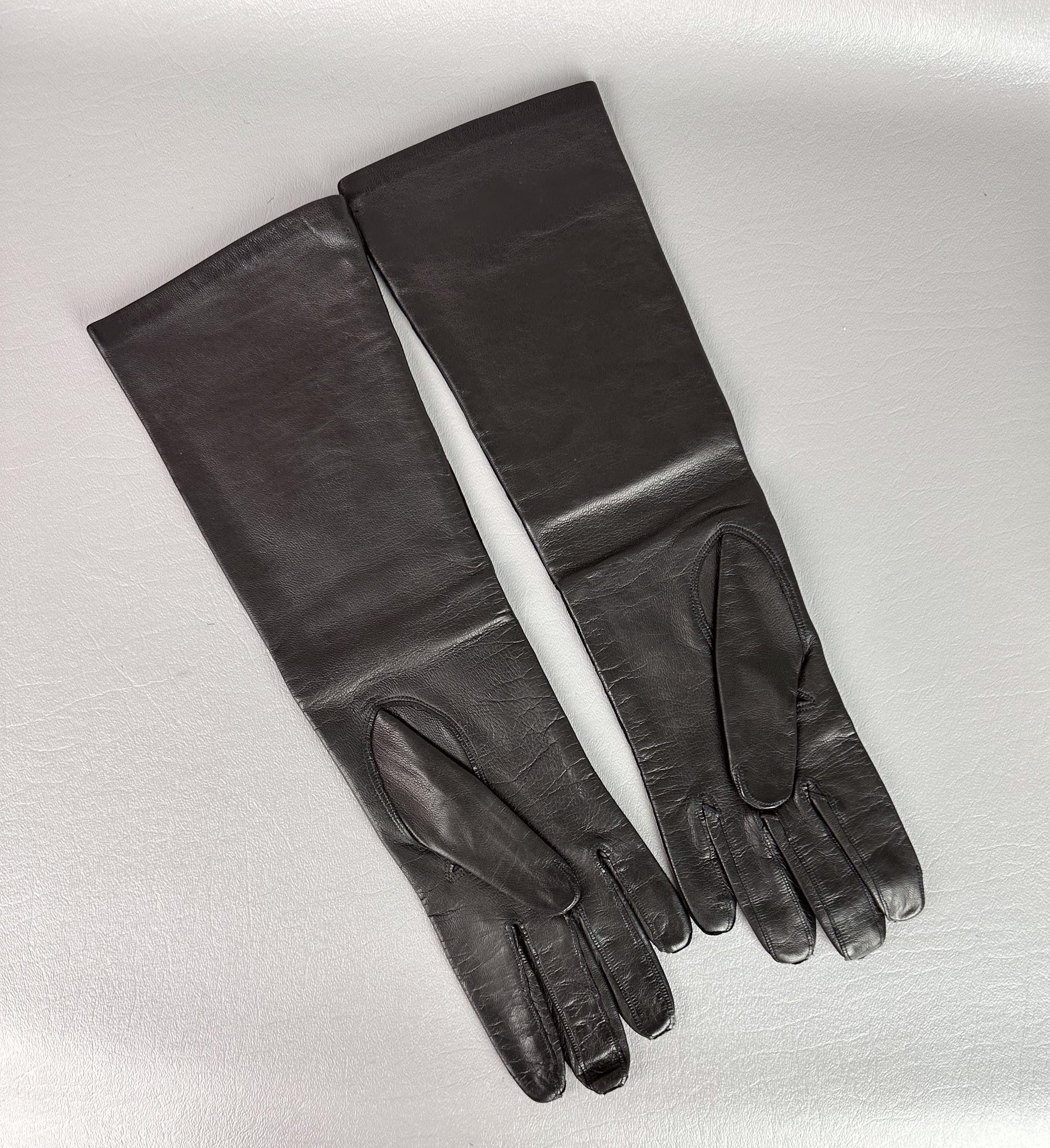 Vintage Original Deadstock 1950s Men\'s two toned brown kidskin leather slip on Vintage 50s Brown Kid Leather Deadstock Long Gloves, Made in  main image 2