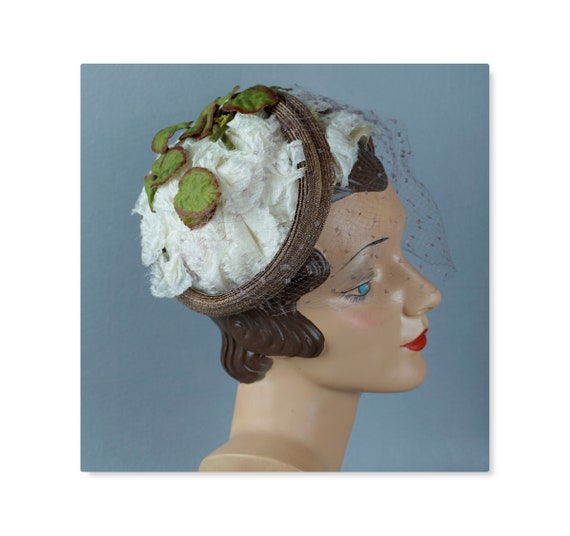Vintage Hat, 50s Floral Toque, English Half Hat, 5