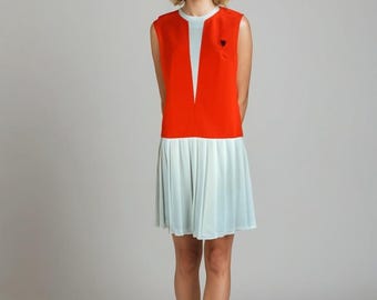 Vintage 60s Orange and White Drop Waist Dress by Georgia Griffin, B40