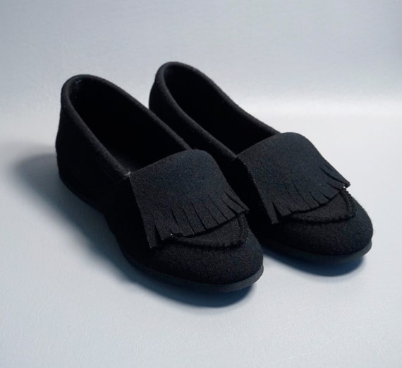 Vintage Slippers, Black Felt Slippers, Daniel Gree