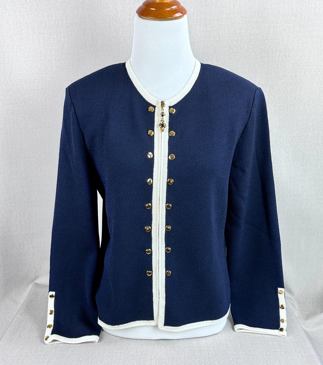 ST. JOHN Size 8 Blue Navy Textured 3/4 Sleeves Cardigan