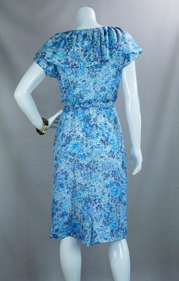 50s Blue Floral Zip Front Dress by Roseweb, B38 W… - image 5
