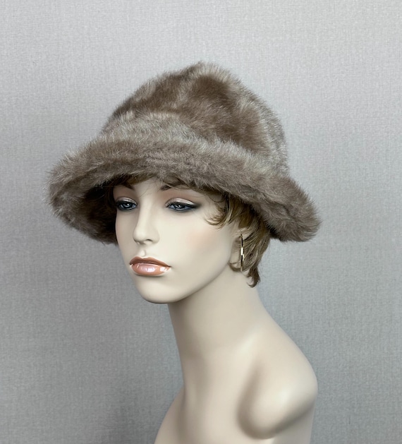 Vintage 70s Taupe Faux Fur Brimmed Hat - Etsy