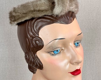 Vintage 50s Shallow Crown Grey Mink Pillbox Hat by Deborah