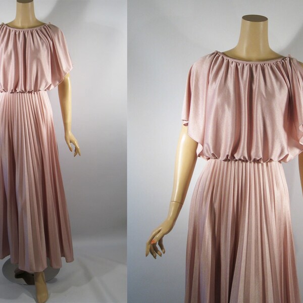70er Jahre Party Kleid Disco Rosa Messer Dehnfalte und Blouson Top B36