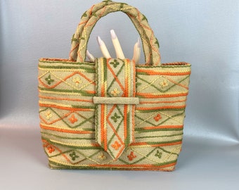 70s Handmade Crewel Oversized Handbag or Tote Bag
