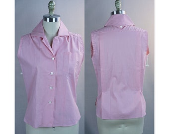 60s Deadstock Pink Cotton Sleeveless Blouse Shirt by New Era styled by Peter Pan, Sz 36