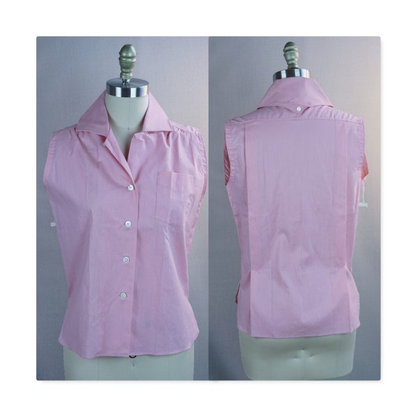 60s Deadstock Pink Cotton Sleeveless Blouse Shirt by New Era styled by Peter Pan, Sz 36