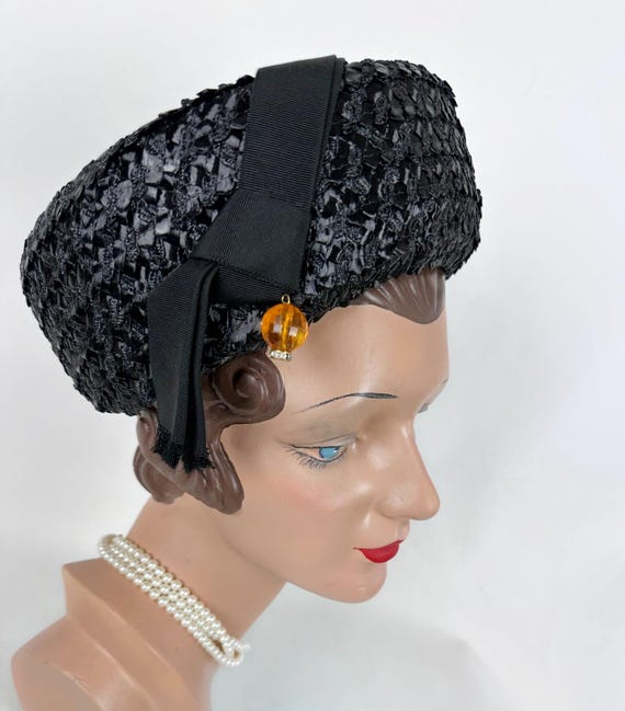 Vintage 60s Black Straw Breton Style Hat - Etsy display picture 2