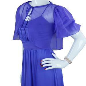 Vintage 70s Lilac Formal Gown w/ Chiffon Shoulder Cape by House of Bianchi, Sz 6