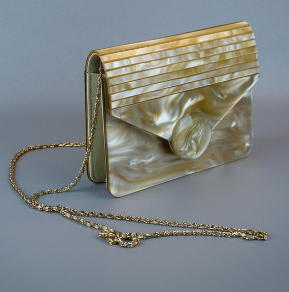 Vintage Shoulder Bag, Beige Marbleized Evening Bag