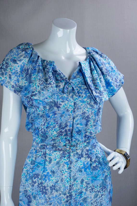 50s Blue Floral Zip Front Dress by Roseweb, B38 W… - image 9