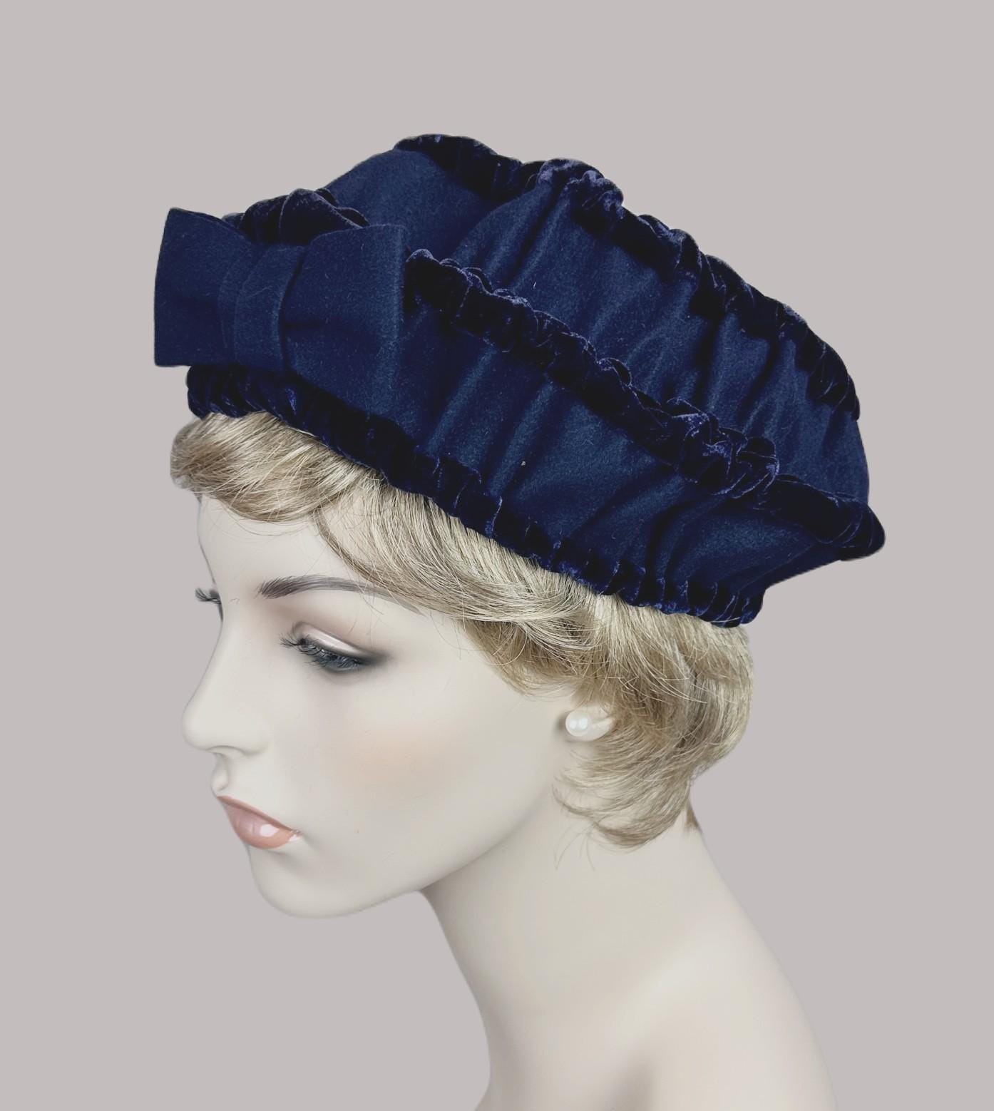Sally Vielor Headlines Vintage Black Velvet Womens Beret Hat Beret Velvet Original Vintage Hats for Women | eBay main image 4