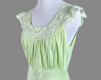 Vintage 40s Lime Green Rayon and Lace Bias Cut Nightgown B40