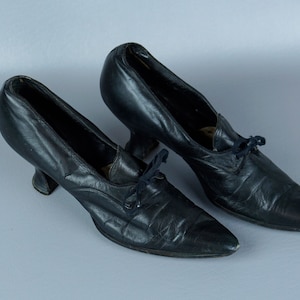 1920s Shoes Black Leather Pumps Louis Heels Laced Latchets - Etsy