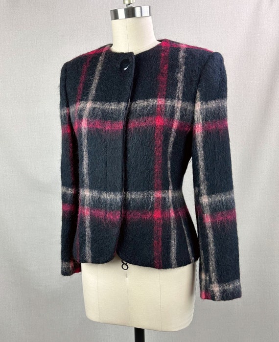 Vtg Black and Red Mohair Plaid Jacket by Herbert … - image 2