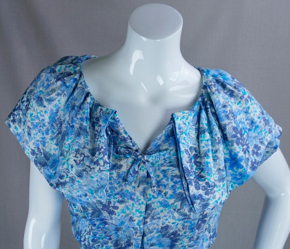 50s Blue Floral Zip Front Dress by Roseweb, B38 W… - image 2