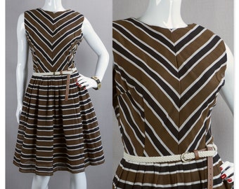 Brown and Black Striped Sleeveless Dress by Donnkenny, Sz M-L, VFG