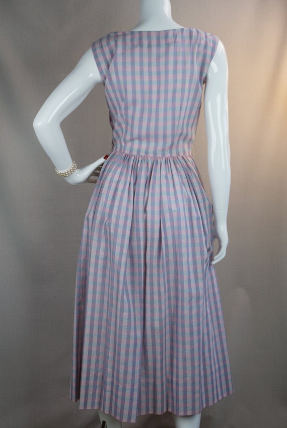 50s Pink and Blue Plaid Cotton Full Skirt Sundres… - image 2