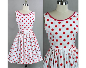 50s Betty Barclay Red and White Full Skirt Sundress, B34, Size S