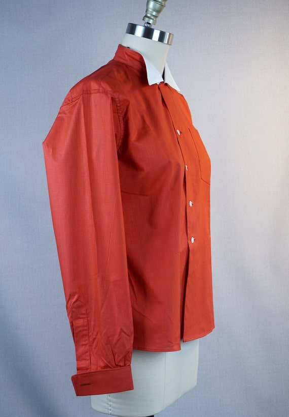 Vintage 1950s Red Cotton Tuxedo Shirt by Shapely … - image 7