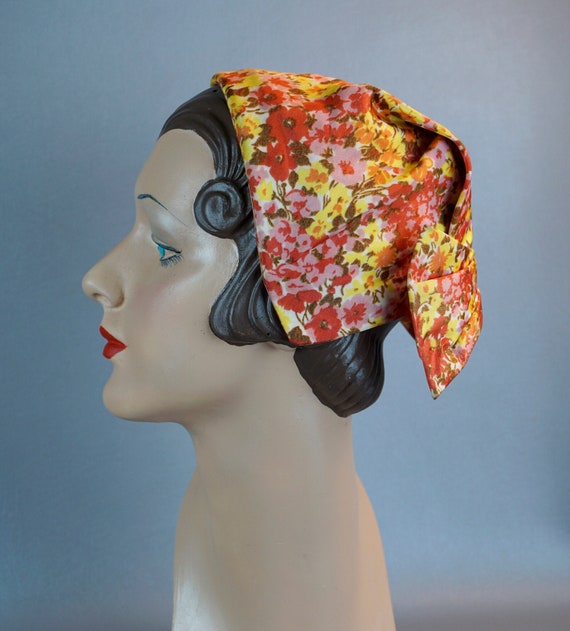 Vintage Hat, Bright Floral Scarf Hat, Head Band Ha