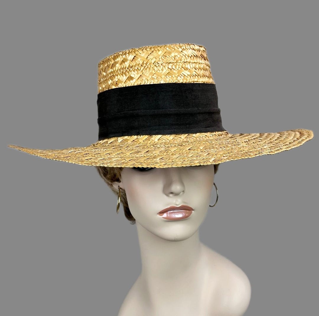 Vintage 90s Eric Javits Straw Sun Hat Lilac Wide 5\