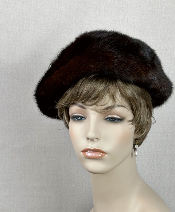 Vintage Dark Brown Mink Beret Hat - image 5