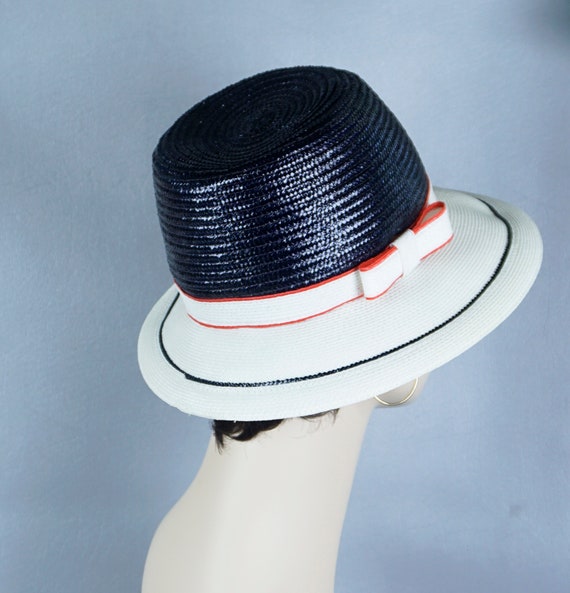 70s Red, White and Blue Straw Cloche Hat