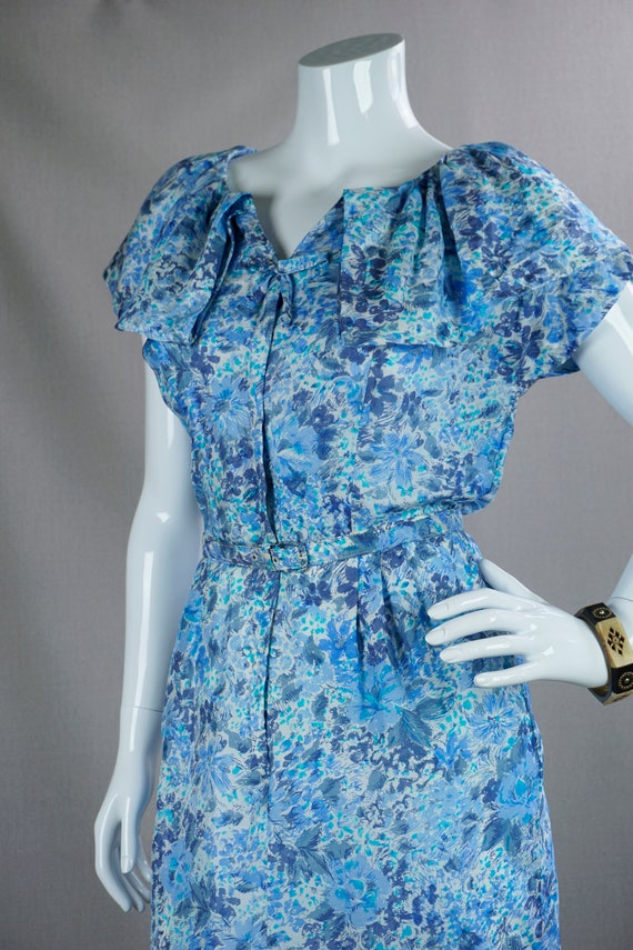 50s Blue Floral Zip Front Dress by Roseweb, B38 W… - image 3