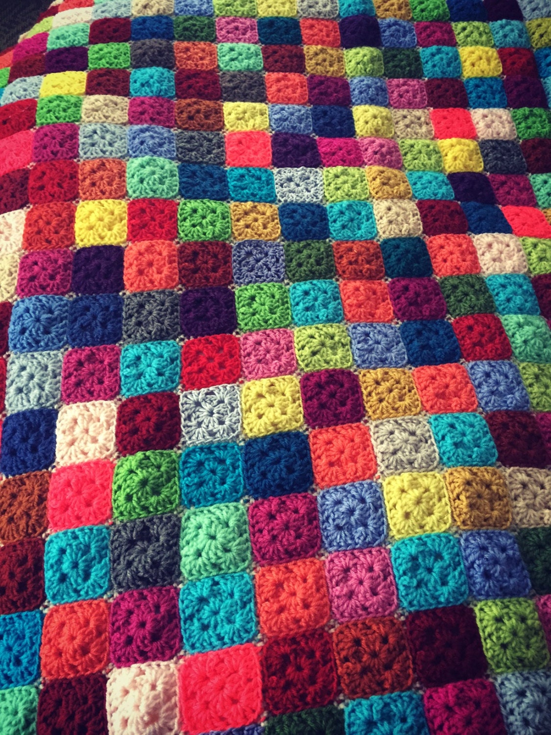 Tiny Squares Granny Square Knit Throw Blanket Bright Etsy
