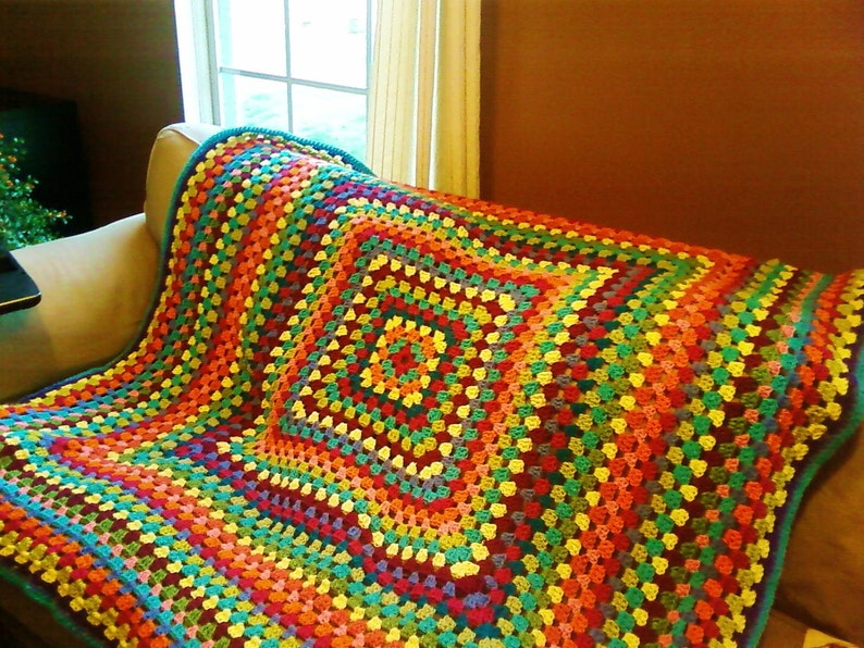Bright Multicolor Crochet Granny Square Knit Blanket Afghan Etsy