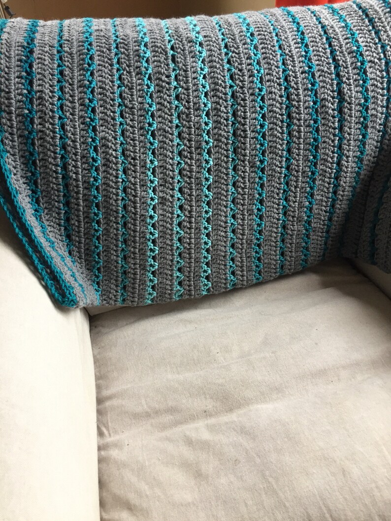 Chunky knit blanket Ombre stripe cozy crochet gray and teal | Etsy