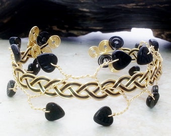 Elven Leaf  Celtic Bracelet or Arm Cuff Black