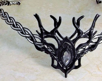 Celtic Black Woodland Circlet Crown Elven Wedding Headpiece Dark Elf Black Stag Cosplay Headdress for Men or Women