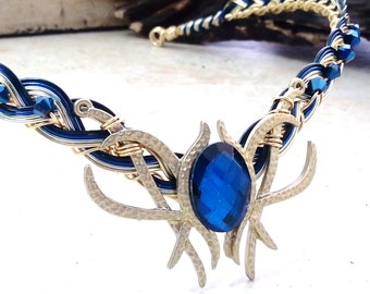 Blue Fairy Oracle Gem Circlet Tiara Crown Celtic Weave Gold or Silver