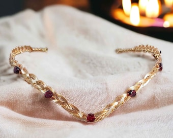 Garnet Bridal Circlet Celtic Weave Headband Crown Gold or Silver